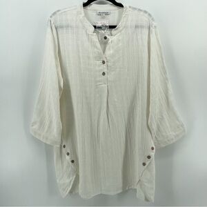 NWOT NorthStyle Split Neck Blouse White Rayon Cotton Blend XL